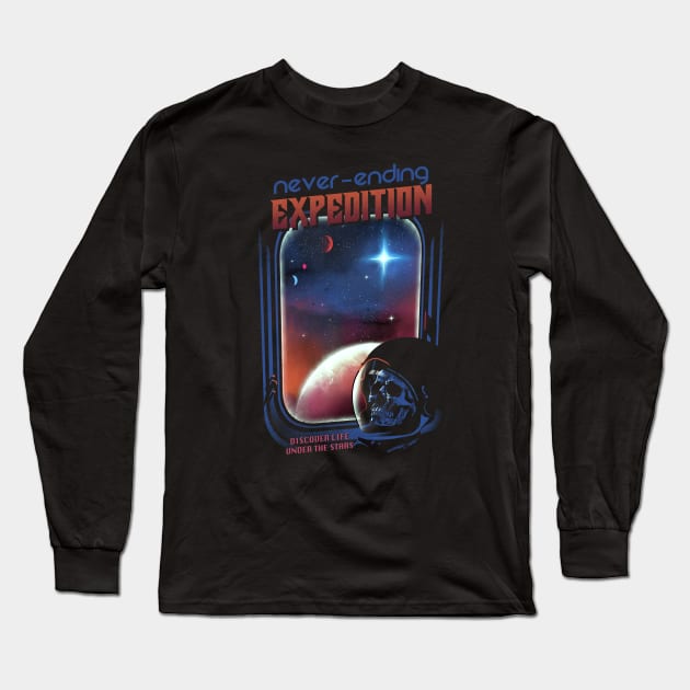 Astroanut Skull Tshirt Space Cosmic Never-ending Expedition Long Sleeve T-Shirt by DANDINGEROZZ